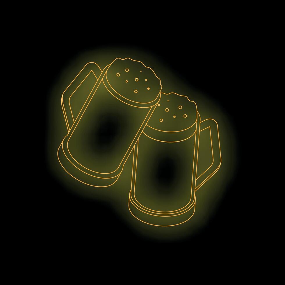 Two neon beer mugs toasting on black background vector