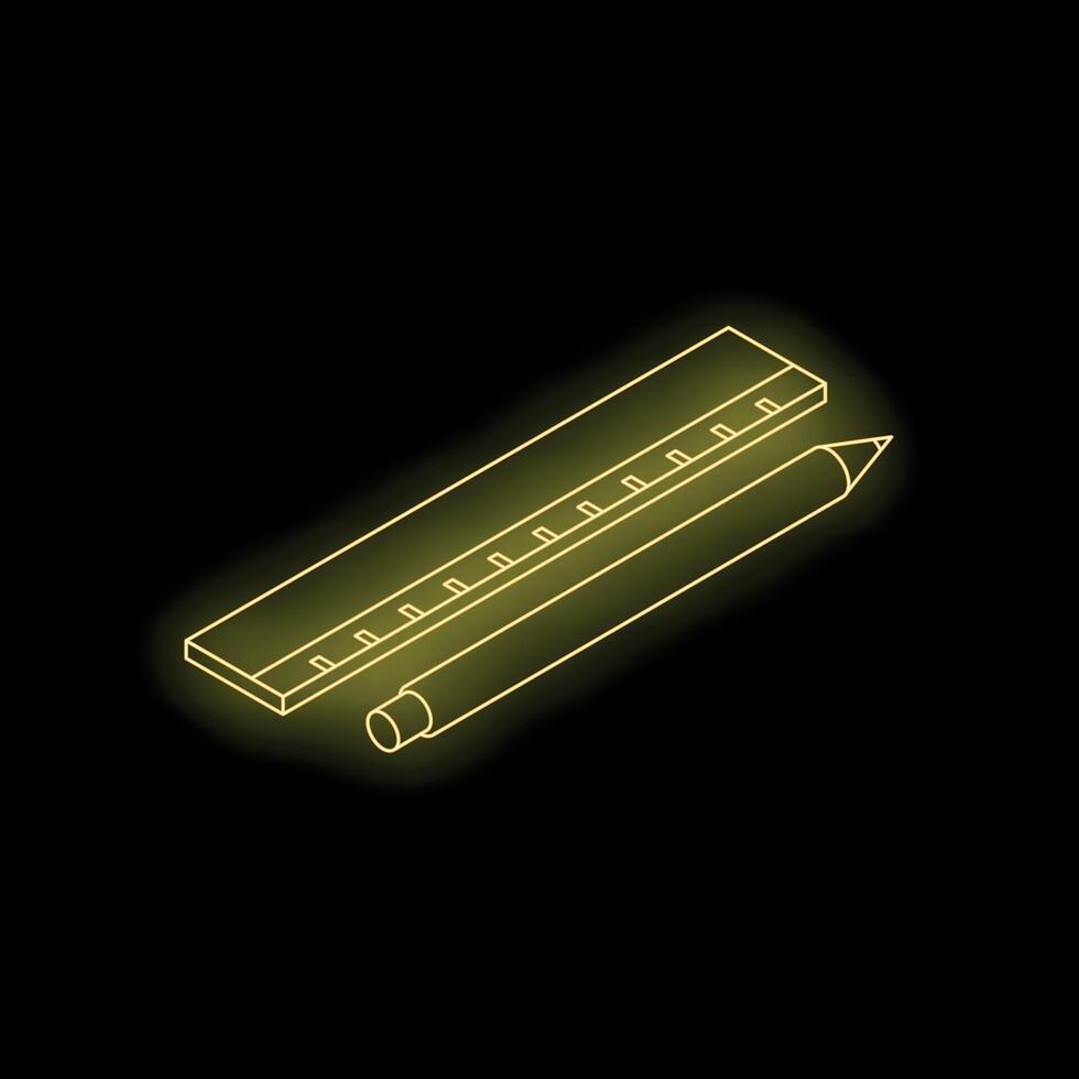 Glowing neon ruler and pencil on black background symbolizing measurement and creativity vector