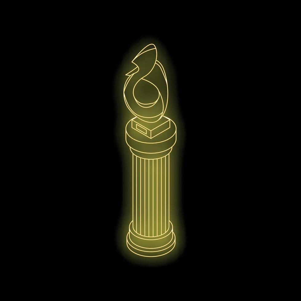 Glowing neon trophy standing on fluted column symbolizing achievement and success vector