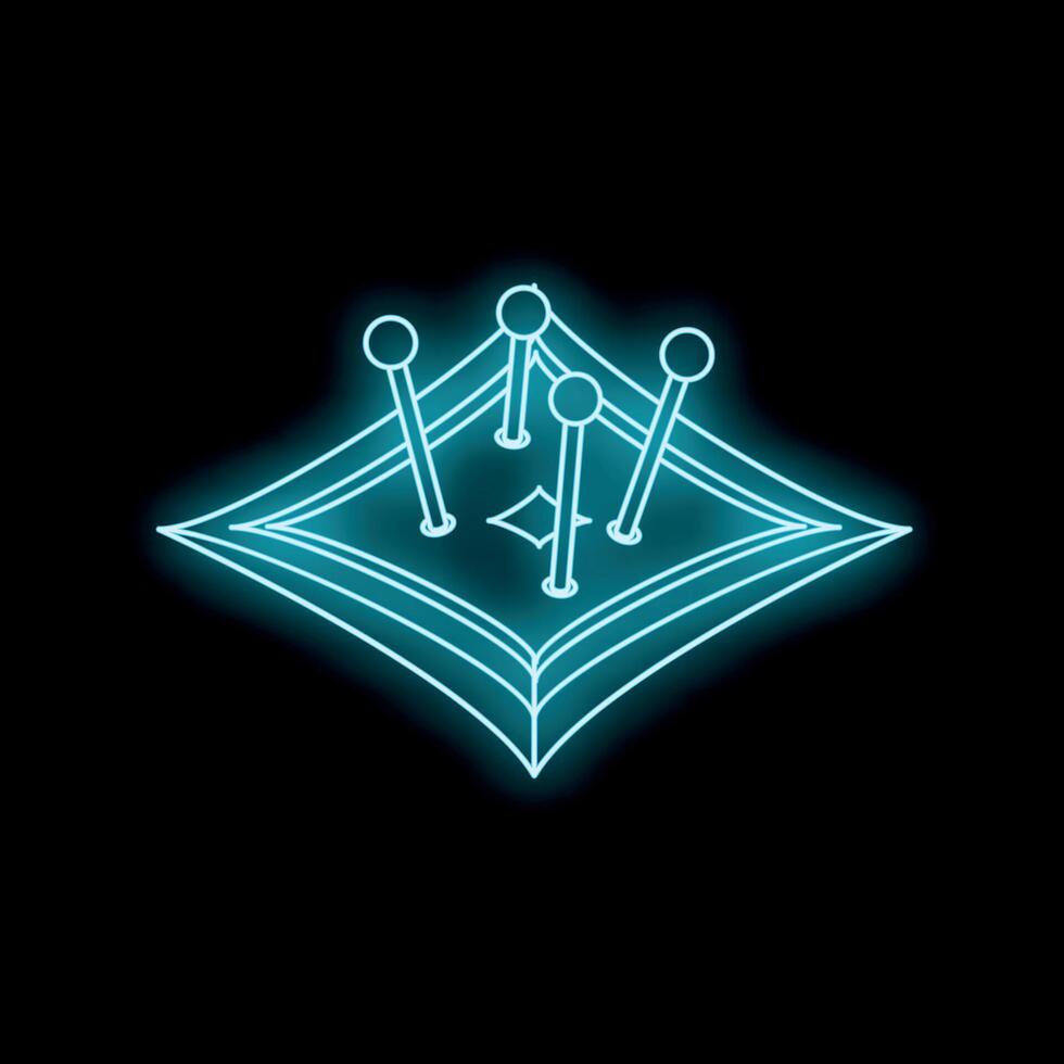Neon pincushion with pins sticking out on black background vector