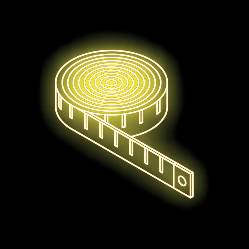 Yellow neon measuring tape on black background representing measurement, accuracy, and precision vector
