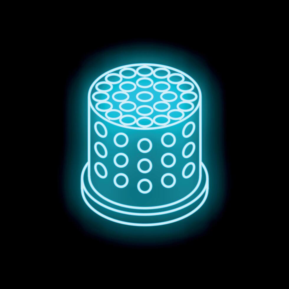 Glowing neon thimble icon on dark background representing sewing and tailoring vector