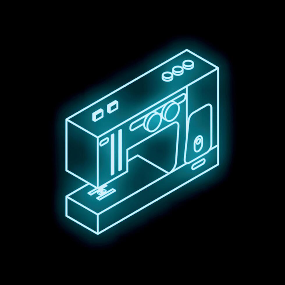Sewing machine glowing neon icon representing crafts and textile industry vector