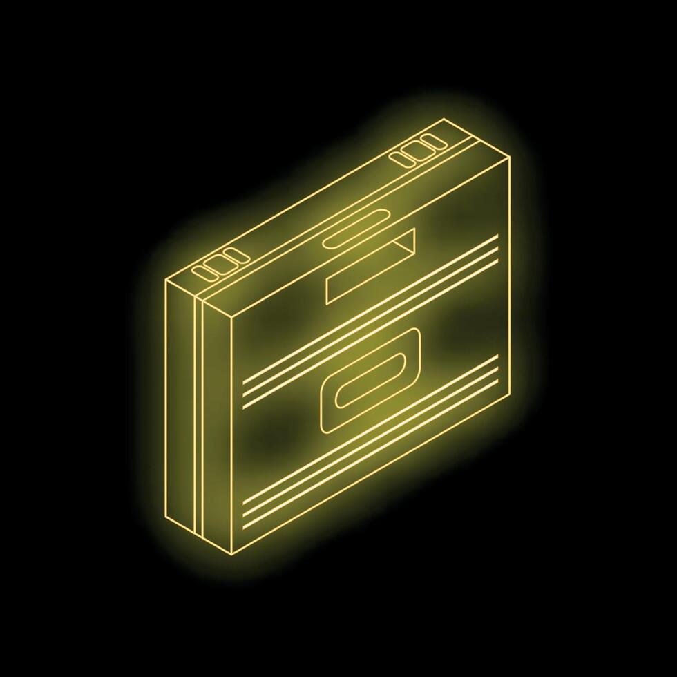 Glowing neon yellow briefcase on black background vector