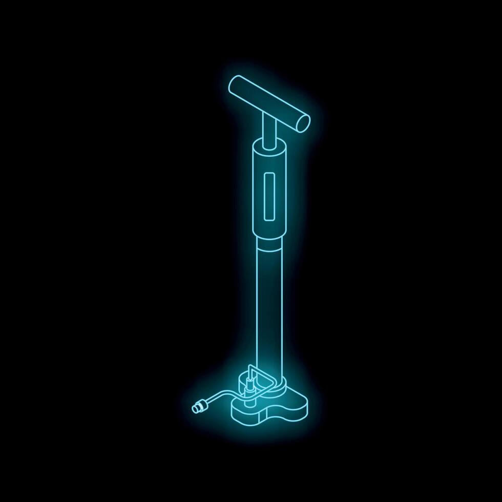 Neon blue bicycle pump glowing on black background vector
