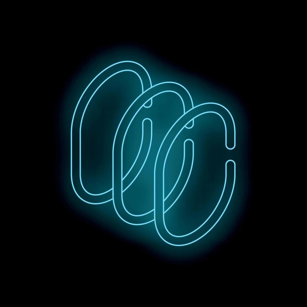 Neon blue coffee beans glowing on black background vector