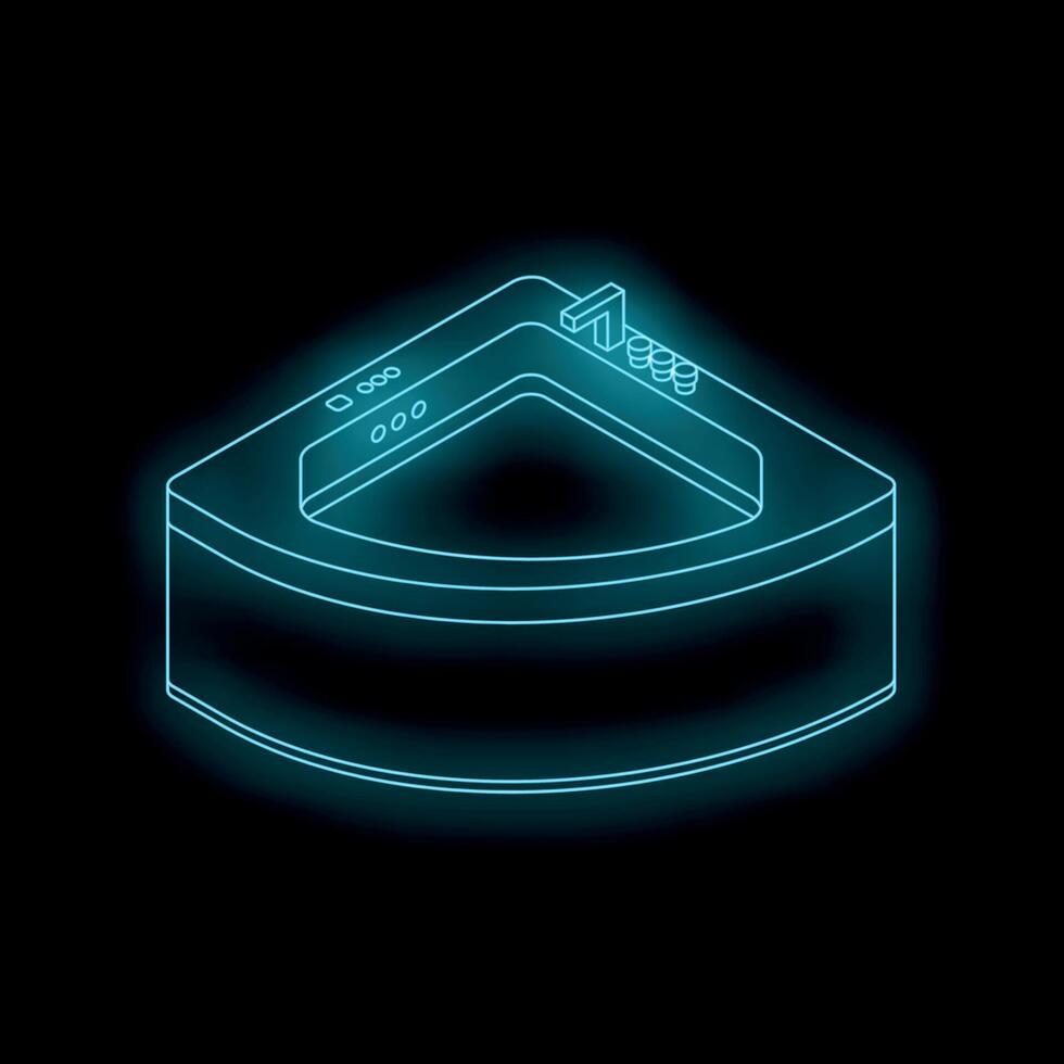 Neon blue corner bathtub shining in darkness, relaxing atmosphere vector