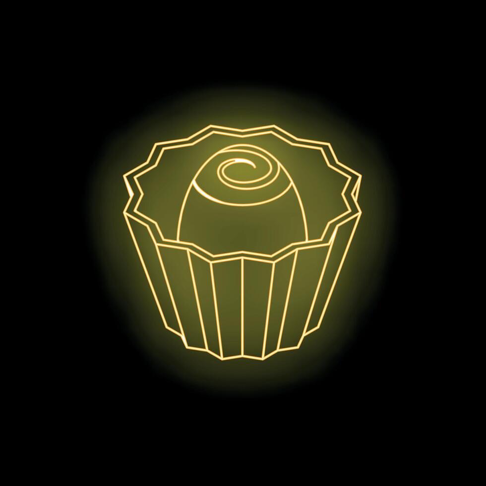 Chocolate praline glowing with neon light on dark background vector