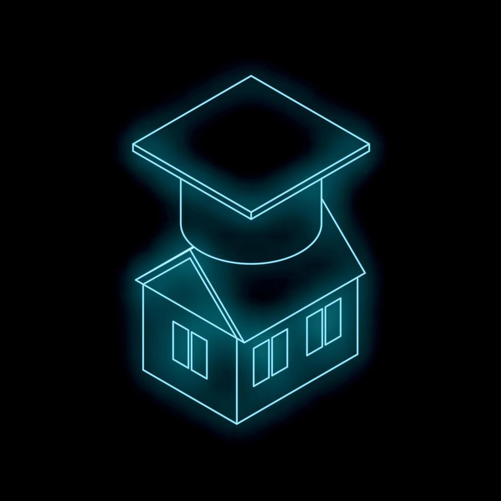 Glowing graduation cap on top of school building symbolizing education and success vector