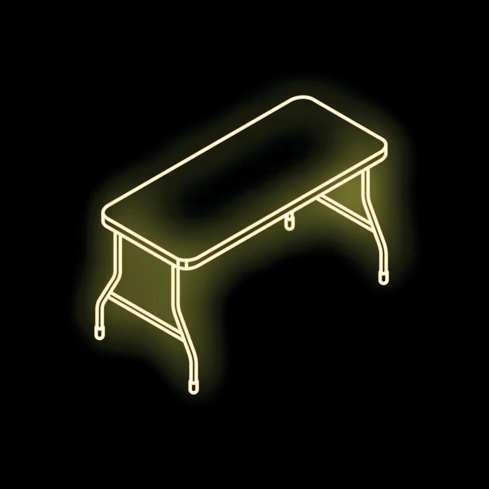 Neon yellow folding table glowing on black background vector