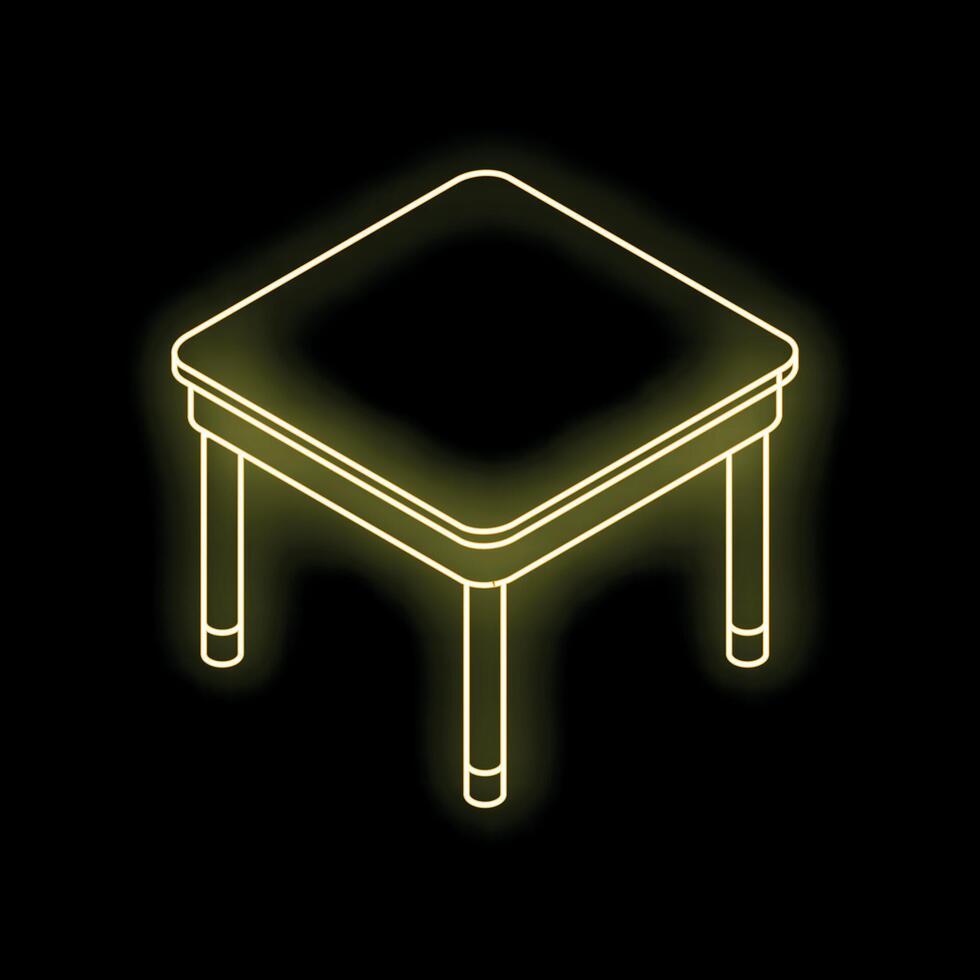 Glowing neon yellow table shining in the dark vector