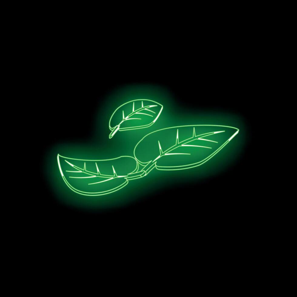 Glowing neon green leaves on black background representing nature and ecology vector