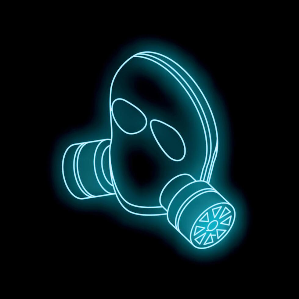 Glowing neon gas mask symbol on dark background vector