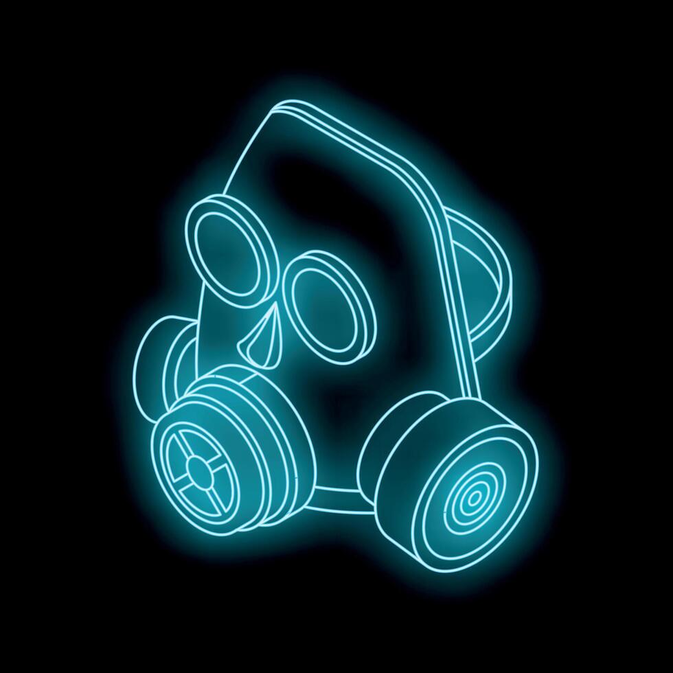 Glowing neon gas mask on dark background, protection and safety concept vector