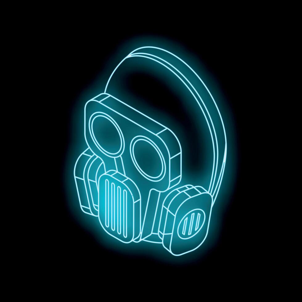 Glowing neon gas mask on dark background symbolizing protection vector
