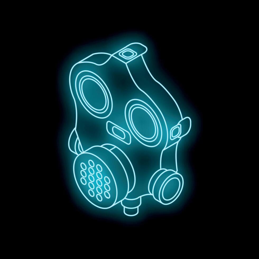 Glowing neon gas mask on dark background symbolizing protection vector