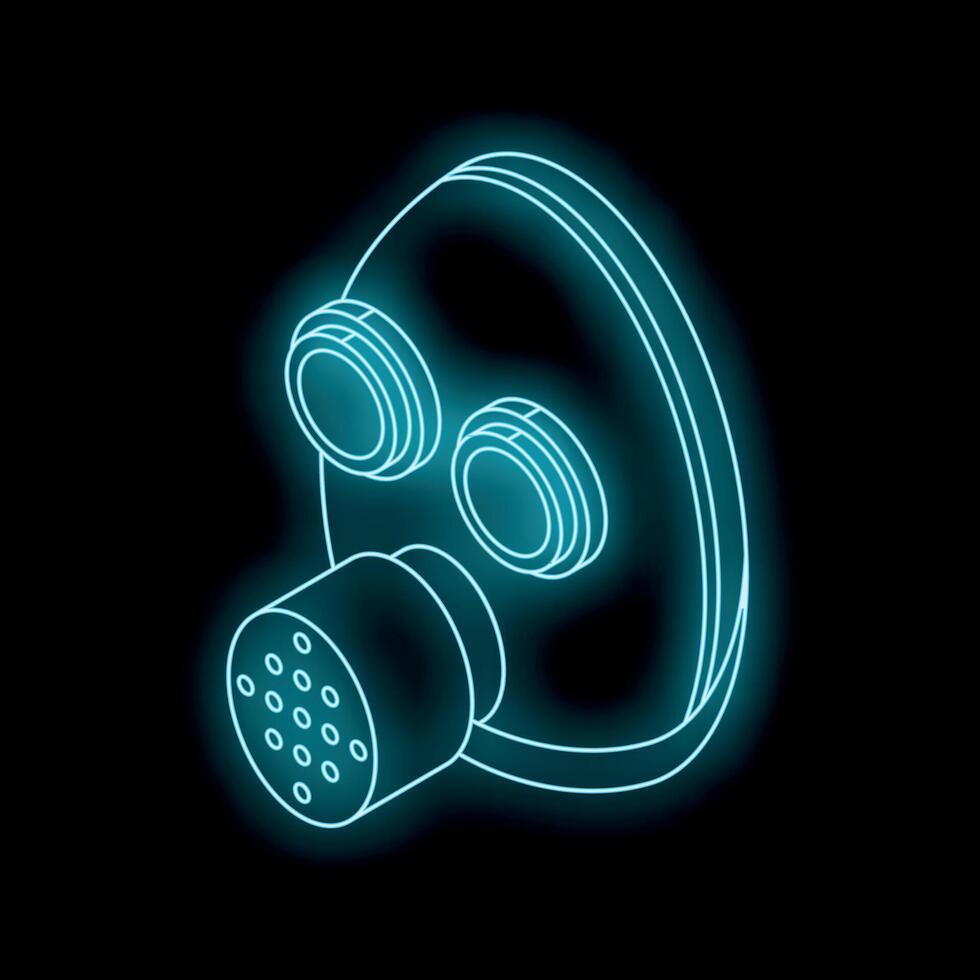 Glowing neon gas mask on dark background symbolizing protection vector