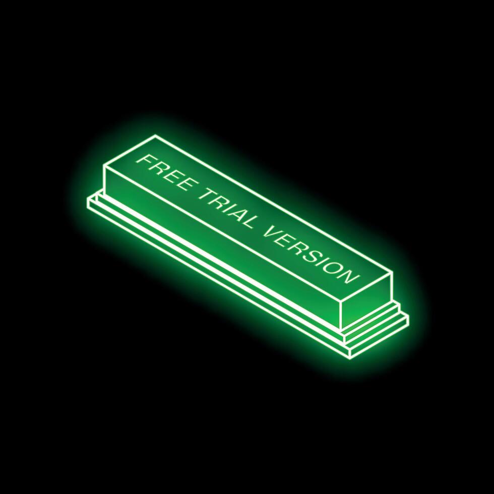 Glowing green free trial version neon sign on black background vector
