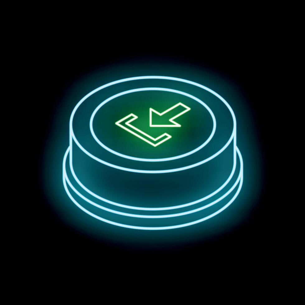 Neon download button shining in the dark vector