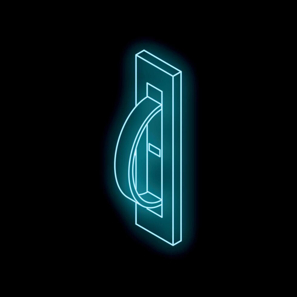 Glowing neon door handle sign illuminating dark background vector