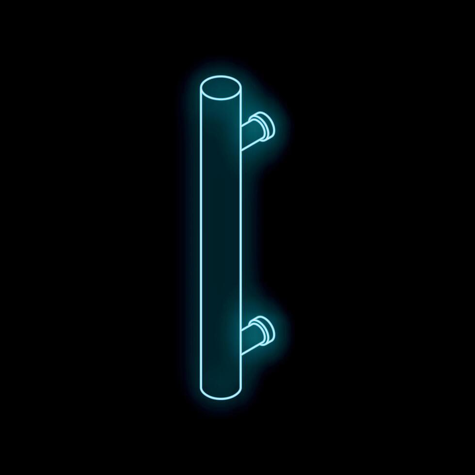 Glowing neon door handle on black background, futuristic interior design vector