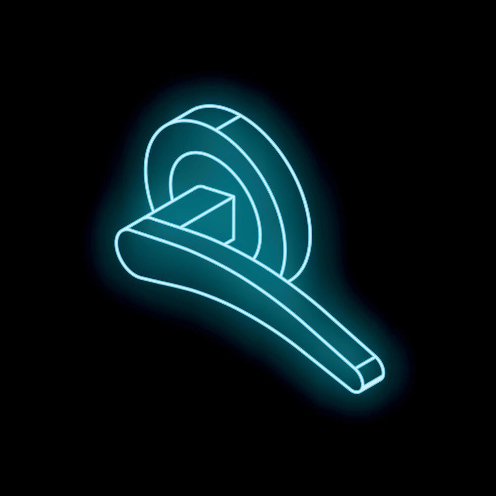 Glowing door handle on black background, isometric neon sign representing security and access vector
