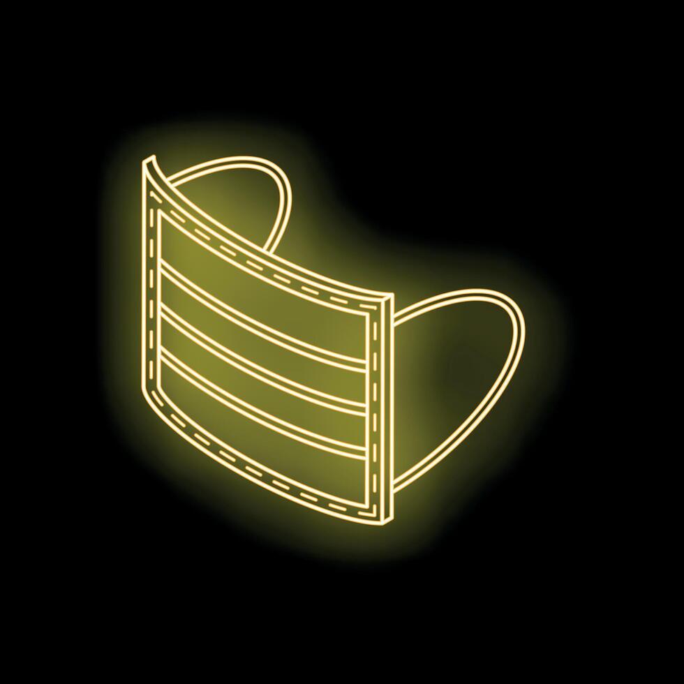 Yellow neon light protective face mask on black background vector