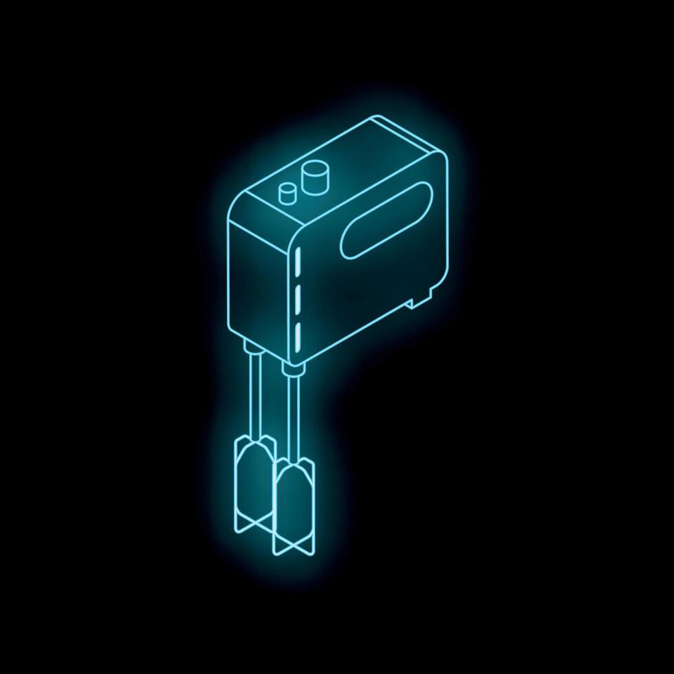 Electric hand mixer shining in neon light on dark background vector