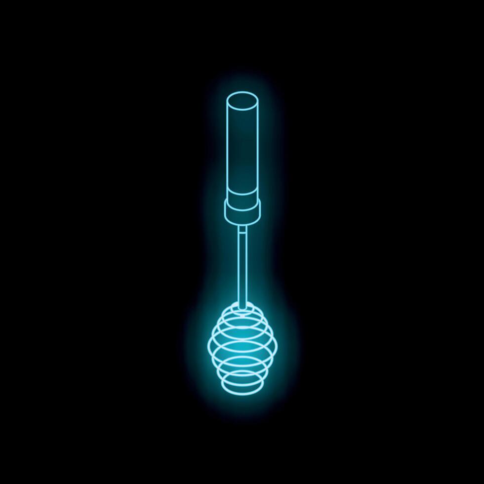 Honey dipper glowing with neon light on dark background vector