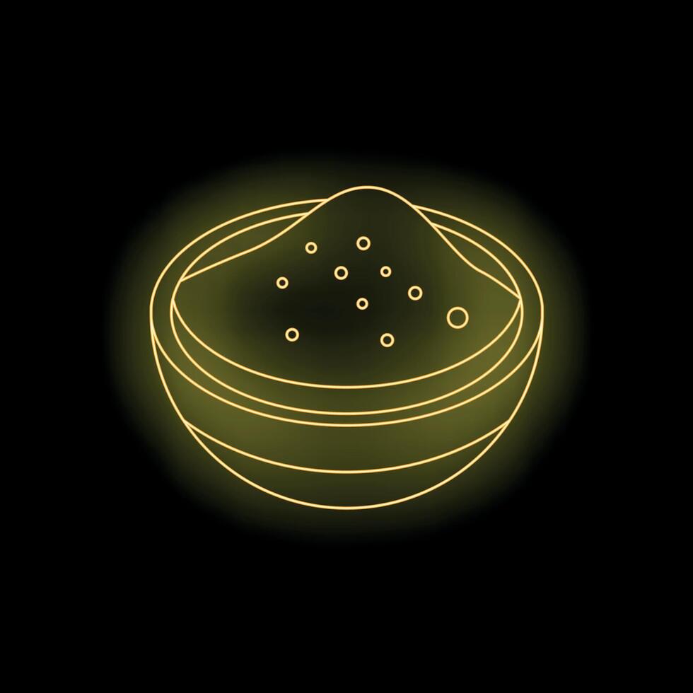 Neon sign of seasoning in a bowl illuminating the darkness vector