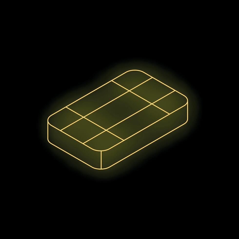 Glowing neon yellow chocolate bar icon on dark background vector