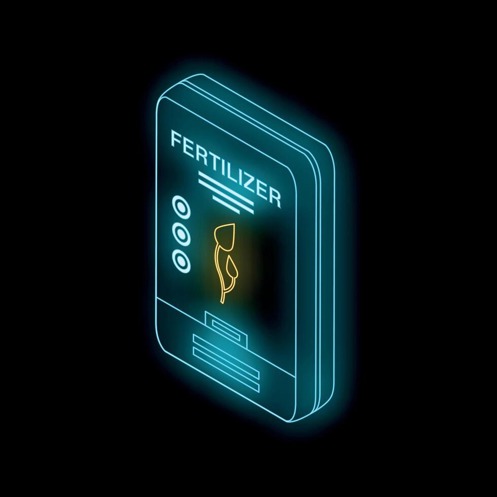 Glowing neon line fertilizer bag icon isolated on black background vector