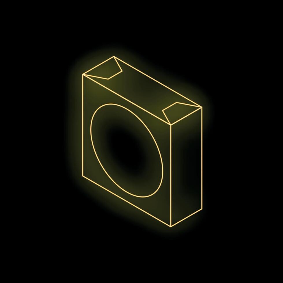 Gold glowing neon box on black background representing modern packaging vector
