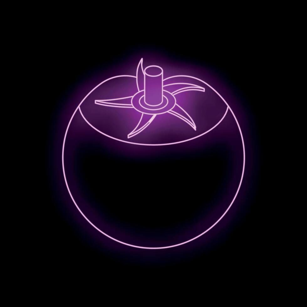 Glowing purple neon tomato sign on black background vector