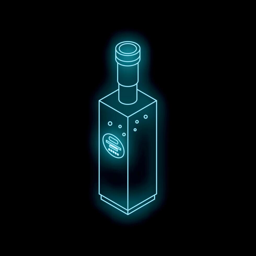 Glowing neon bottle with blank label appearing on dark background vector