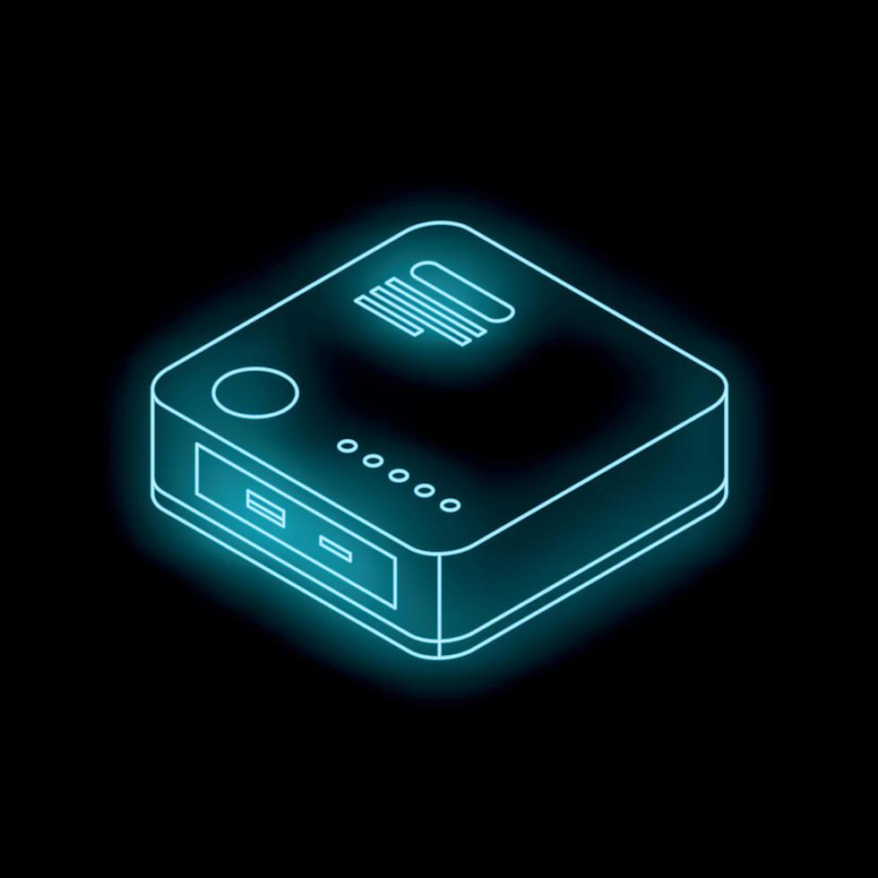 Neon blue power bank glowing on dark background vector