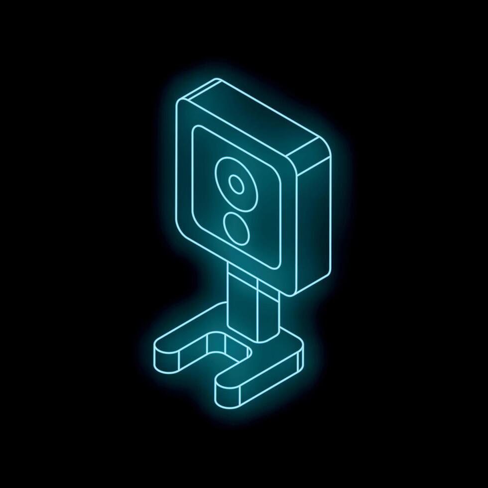 Glowing neon security camera icon on black background vector