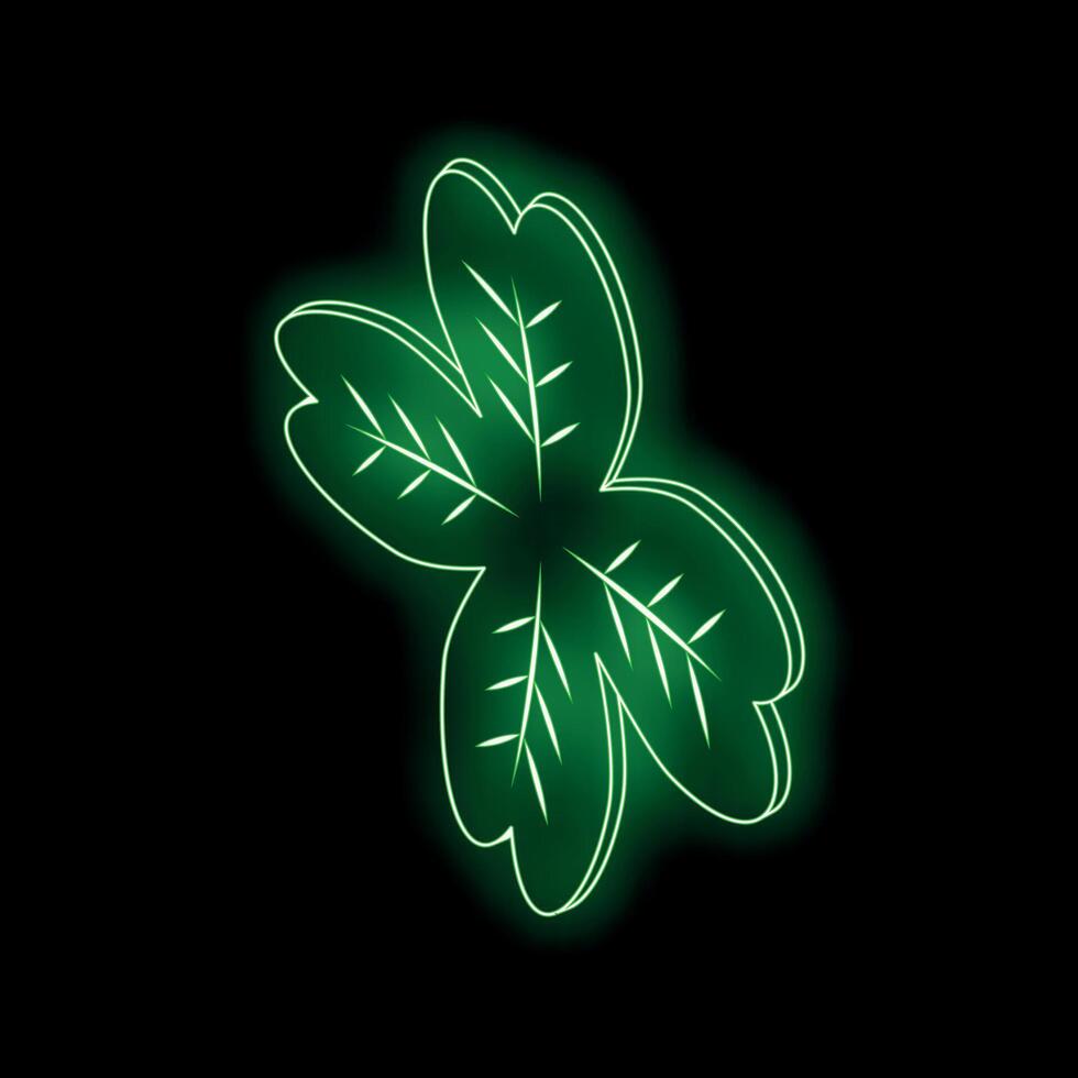 Glowing green four leaf clover symbolizing luck and fortune on black background vector
