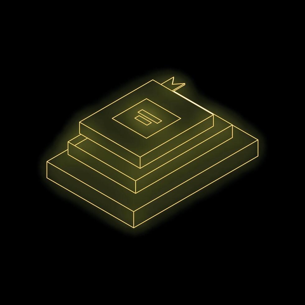 Glowing neon yellow book icon on black background representing knowledge and learning vector