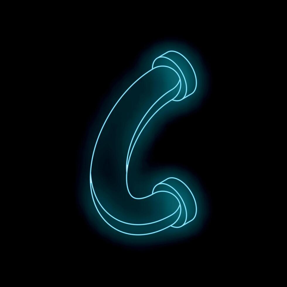 Neon blue curved pipe glowing on black background vector