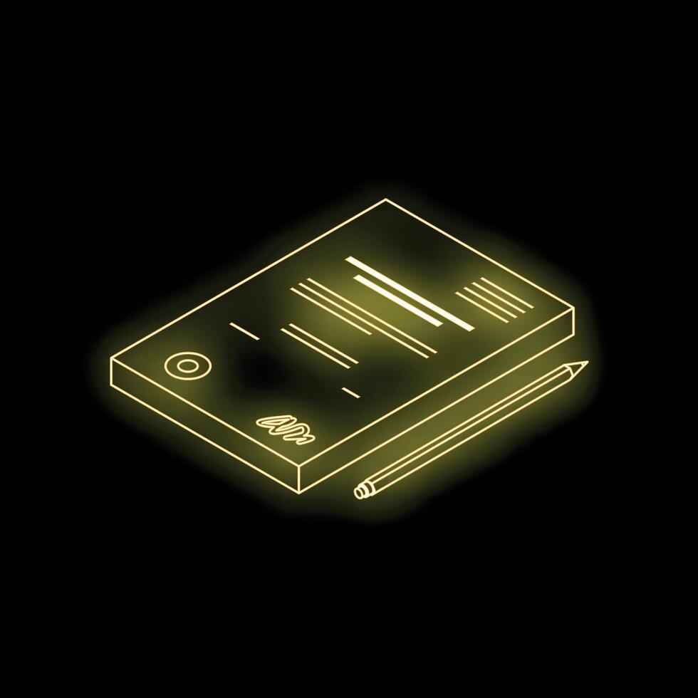 Neon yellow signed contract and pencil representing business agreement vector