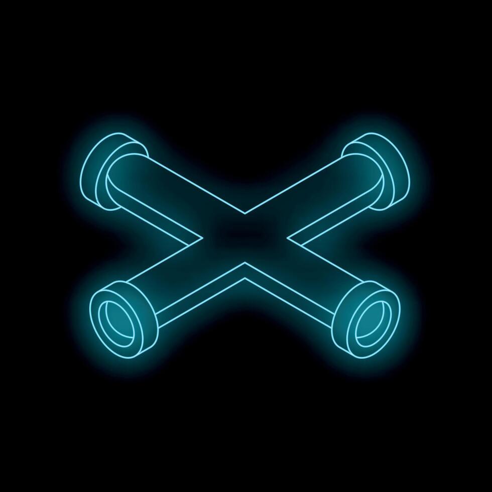 Glowing neon pipes crossing in isometric view on black background vector