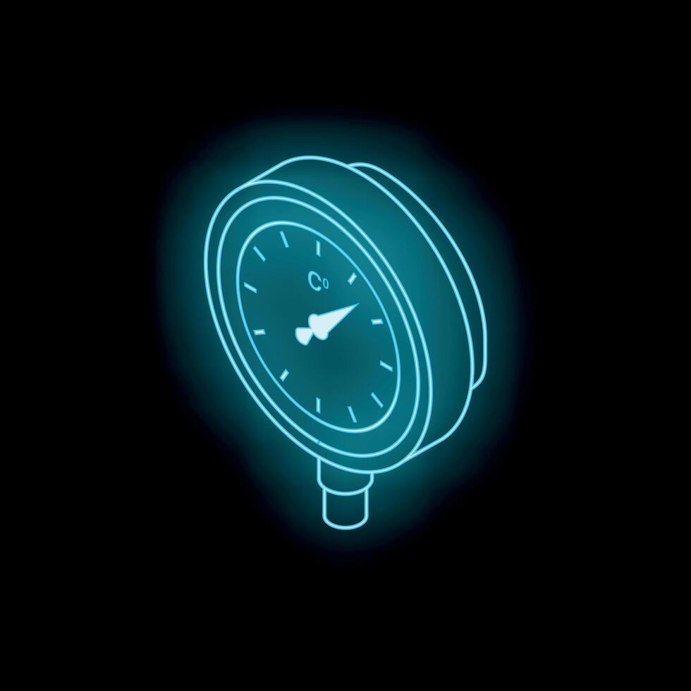 Glowing neon manometer measuring carbon monoxide levels on black background vector