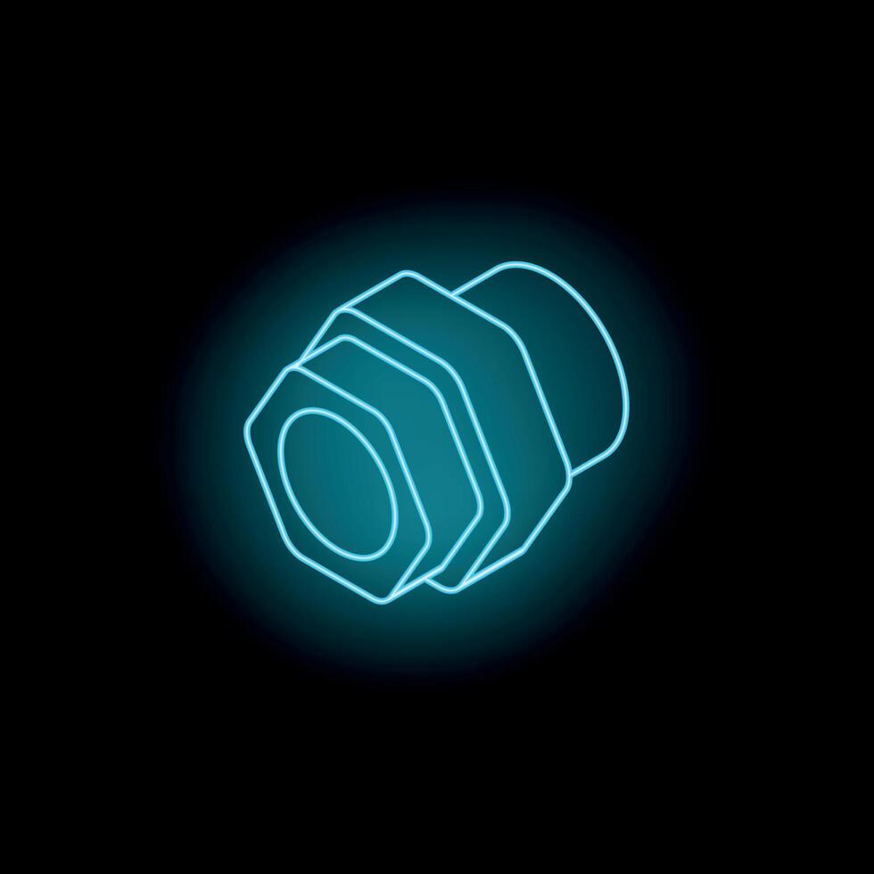Neon blue hexagonal nut glowing on dark background vector