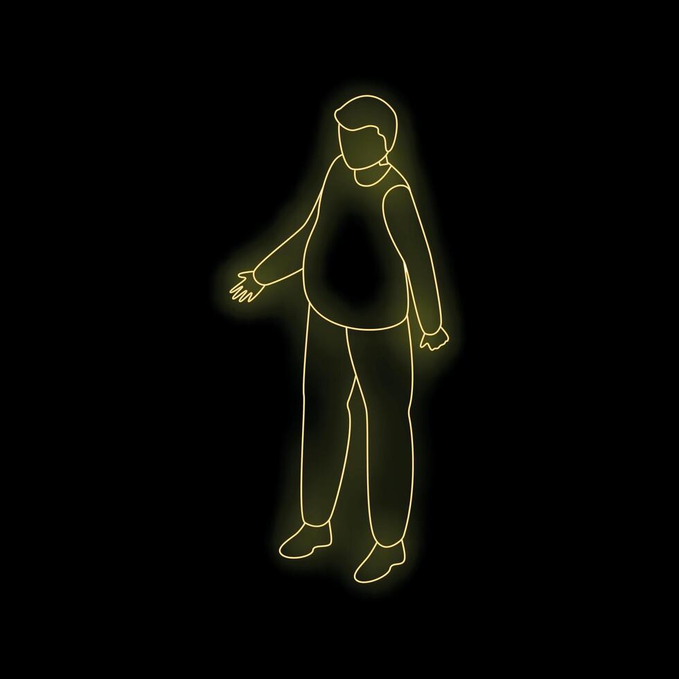 Man gesturing with open hand in neon light style vector