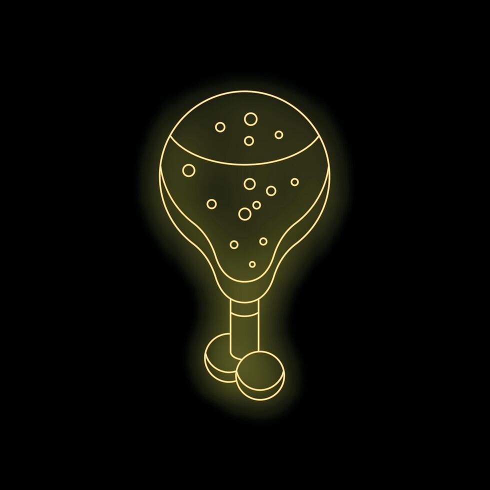 Glowing neon chicken leg on black background representing fast food vector