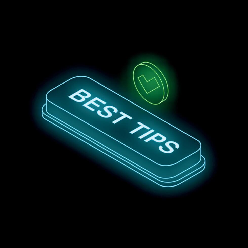 Best tips neon sign showing advice and guidance vector