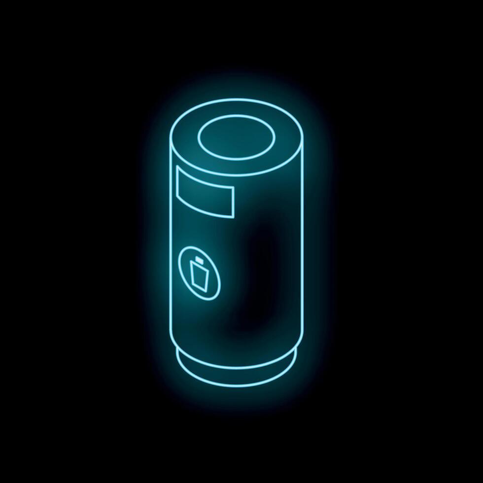 Glowing neon smart speaker with trash icon on dark background vector