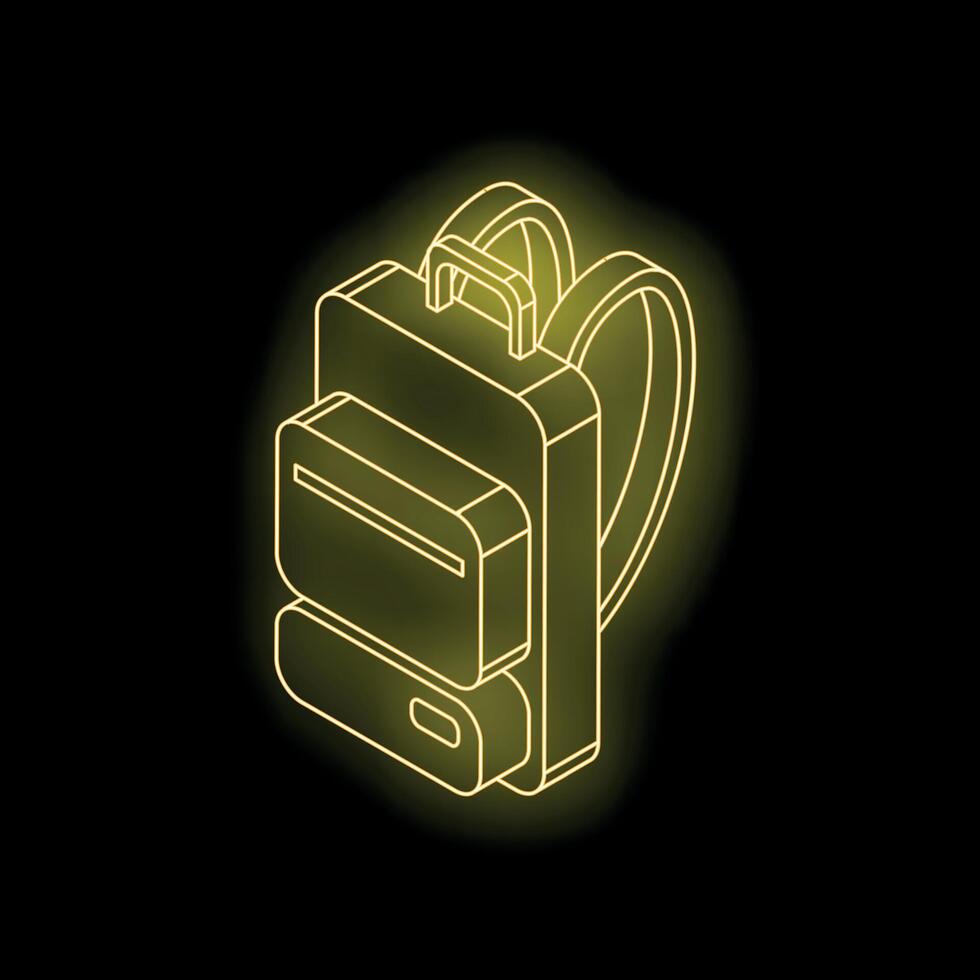 Neon yellow backpack shining in the dark representing education and travel vector