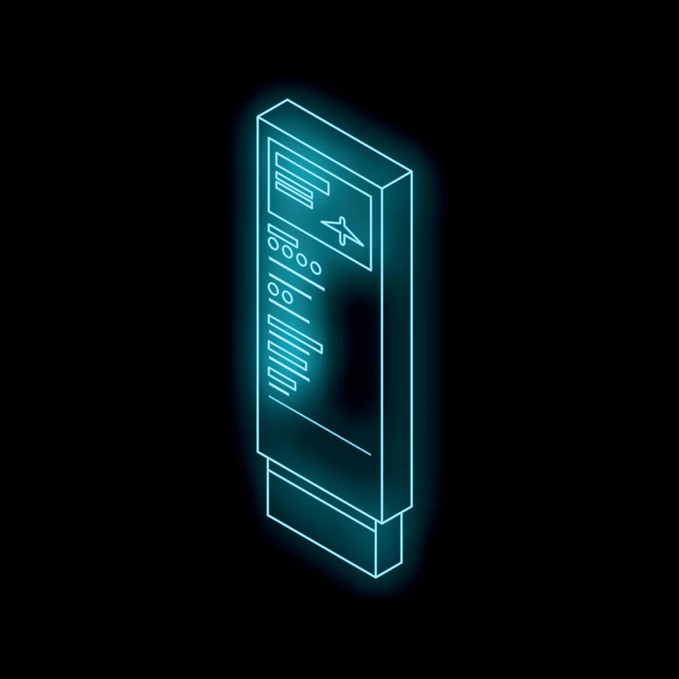 Neon airport information display showing flight departures and arrivals on black background vector